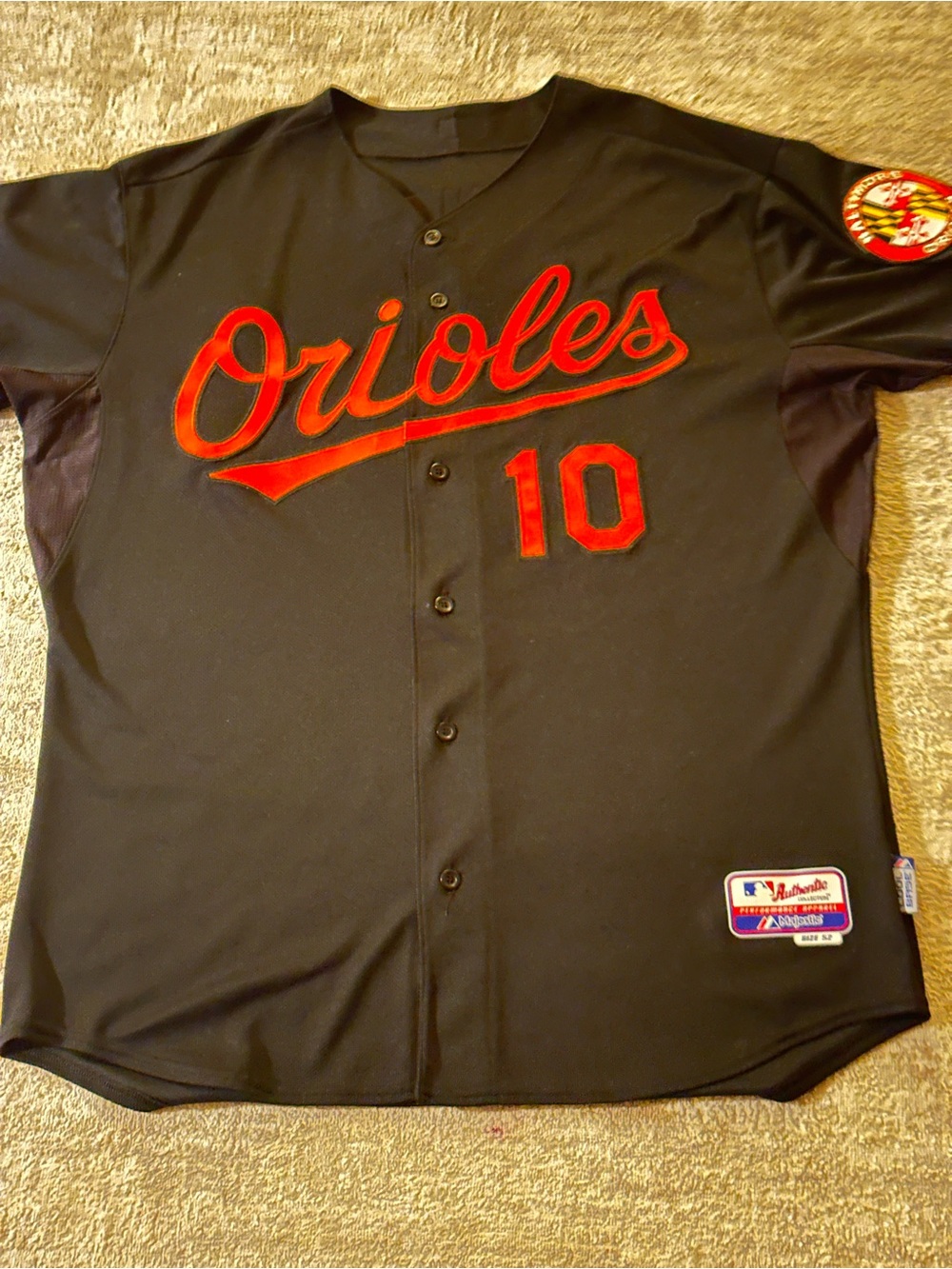 Majestic Baltimore Orioles Black and Orange Jersey #10